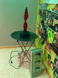 Glass and Metal Accent Table, Light Up Lamp, CD Player