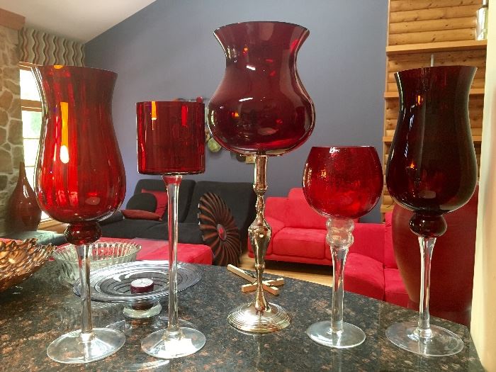 Red Glass Candle Holders