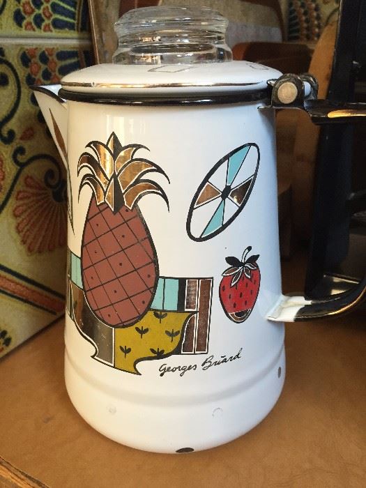 Vintage Mid-Century Georges Briard Enamel Coffee Pot 