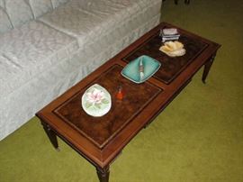 1950's Leather Top Coffee Table with matching End Tables in excellent condition.