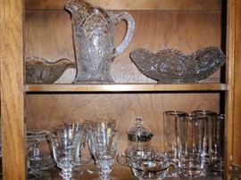 Top Shelf : 1917  Indian Glass Narcissus Spray Pitcher & Imperial Glass Bowl