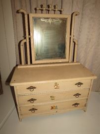 Fantastic little Antique Wooden Toy Dresser with Vanity mirror, These aren't tiny.