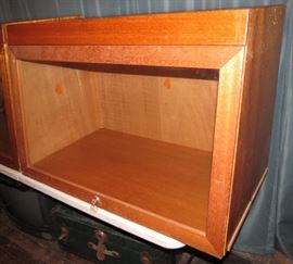 Beautiful set of Antique Museum Display Cases these are locking lighted glass front cases. One says Paleo on the Key Fob. They are just a tad more than 3 foot in length each.