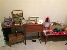 Model 1357 Kenmore Zig Zag Sewing Machine in Cabinet, Notions, Sewing Boxes, Appliques, Sequin Appliques, Thread, Needles, etc.