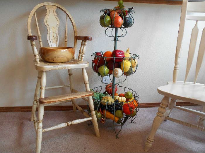 Antique High Chair, Fruit & Vegetable Stand