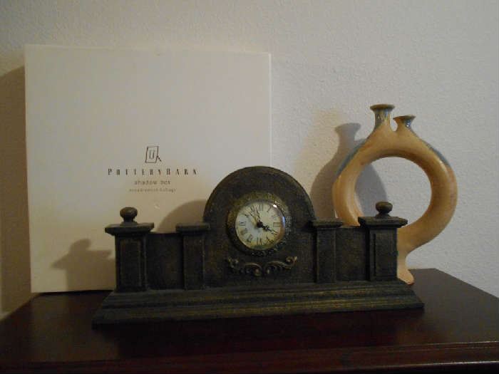 Clock, Shadow Box and Pottery