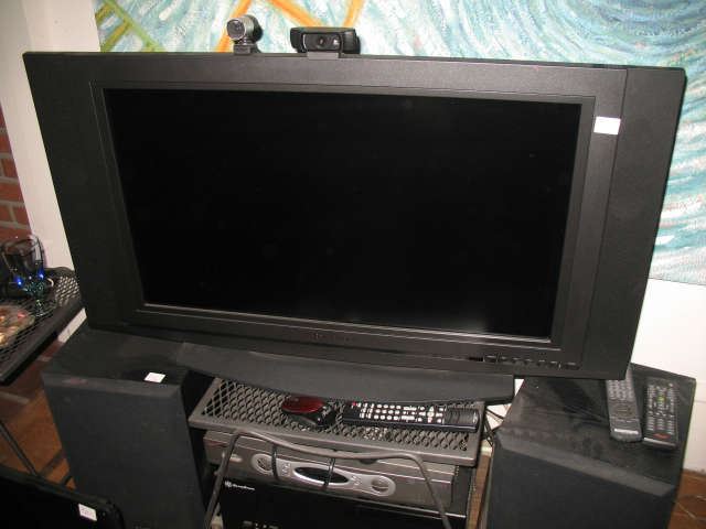 flatscreen TV, speakers, tuner