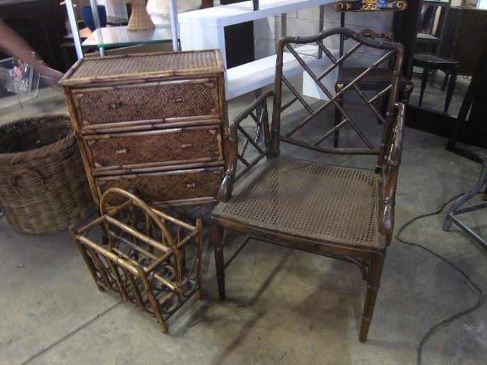 Rattan  Chair, chest, magazine rack