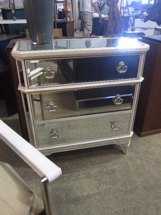  3-Drawer Mirrored Accent Chest with White Trim