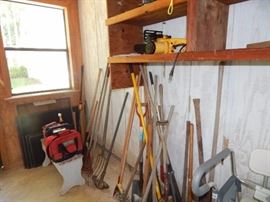 yard tools and bench