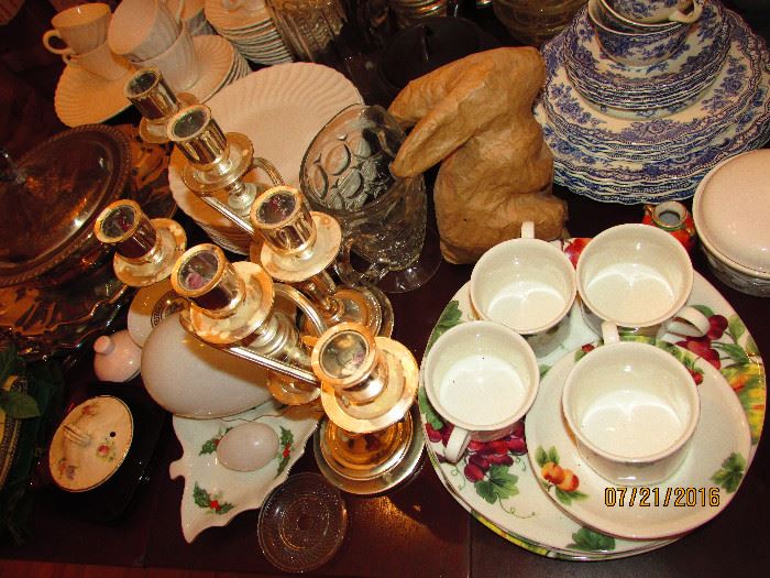 CANDLESTICKS, LOTS OF OLDER DISHES