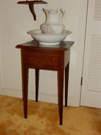 CHERRY SHAKER STYLE STAND WITH BOWL & PITCHER