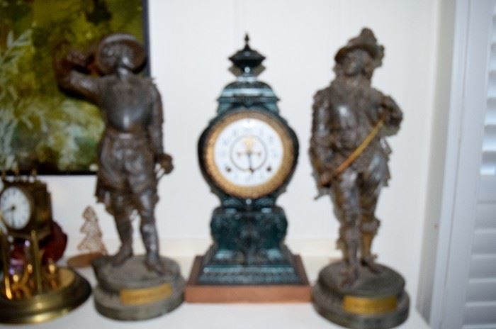 antique mantle clock, two bronze figures antiqueeast