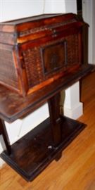 small antique table with newer trunk