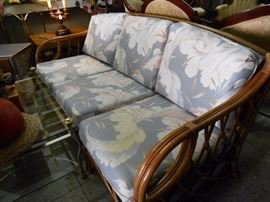 Bamboo sofa, full length. Purchased at Gabberts. Zipper cushions, easy to clean. Very nice, today's colors!
