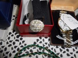 Close-up of a rhinestone piece - it is a belt.