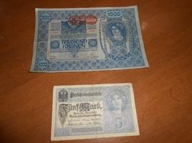 Tausend Kronen, dated 1902 & German Mark, dated 1917