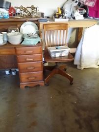 Roll top desk with matching chair Oak