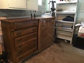 2 chest of drawers, bed frame, commercial metal bookcase