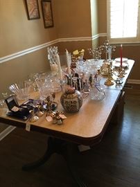 Cut glass, sterling, and hand painted china