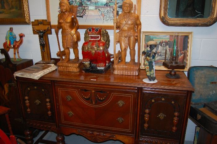 Vintage Buffet ~ Hand Carved Statues