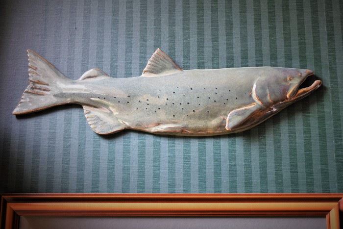 Large clay trout; very detailed and beautiful.  Looks better in person