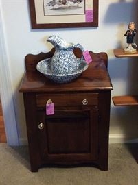 Miniature wash stand with a McCoy wash bowl and pitcher