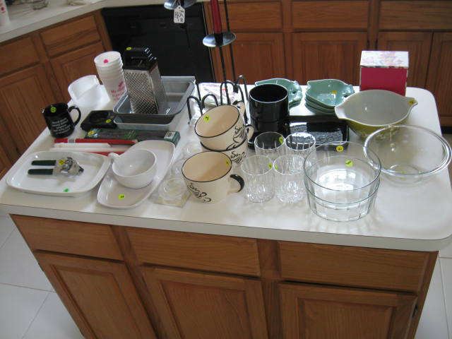 Bowls, glasses, pans, grater and more