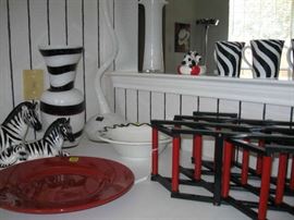 Zebras, vases, decorative items