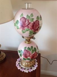 Hand painted rose parlor lamp