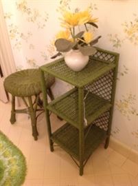 Vintage wicker stool and shelf