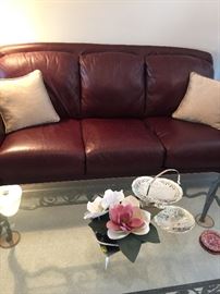 Heavy glass and wrought iron coffee and end tables