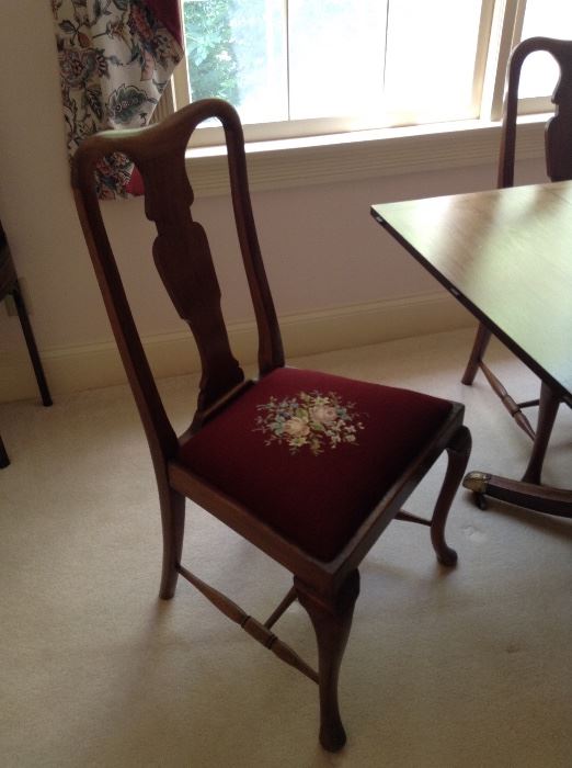 4 Antique Chairs with beautiful needlepoint seats
