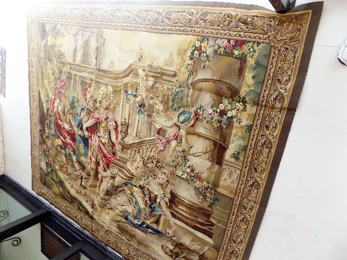 HUGE FRENCH WALL TAPESTRY 9' W x 7' H