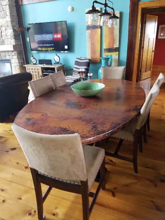 90 x 52 Copper Top Dining Table with 6 chairs Arhaus Rochester, NY