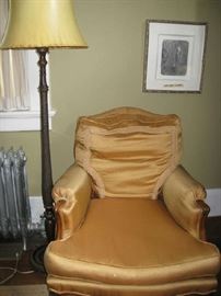 French Bergere silk arm chair (pair)