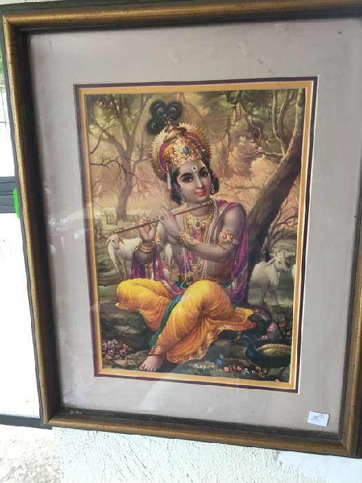 Vintage India print with man with a flute.