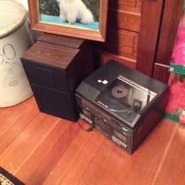 Stereo record player with speakers