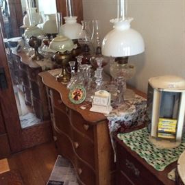 Serpentine Dresser with lamps & candlesticks