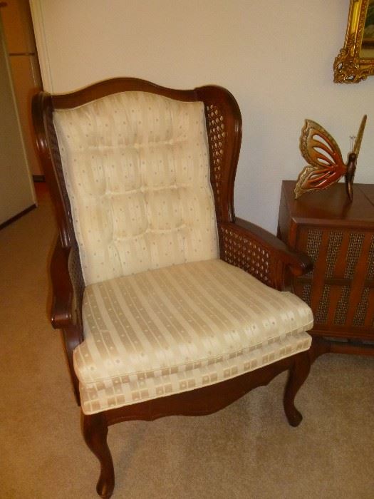 Two Cain Winged Upholstered side Chairs