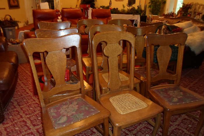 6 of these chairs go with the round table, 4 w/ the cane seats go with a square table
