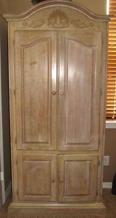 Pickled Solid Wood 4 Door Armoire (39.5"W x 88.5"H x. 20.5"D)