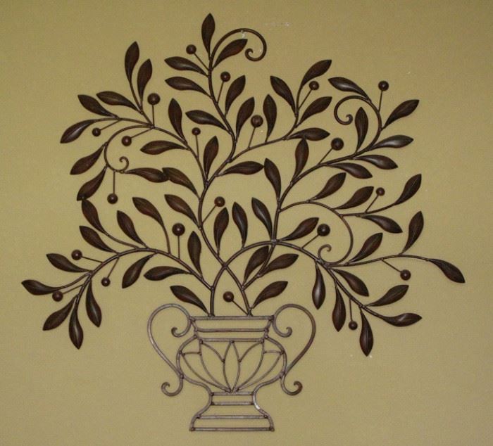 Wrought Metal  Vines with Berries in Wrought Iron Urn Wall Decor (39"W x 36"H) 