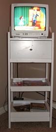 White Stand with Drawer above 2 Pull-out Tray Shelves (16.5"W x 15.5"D x 40"H)