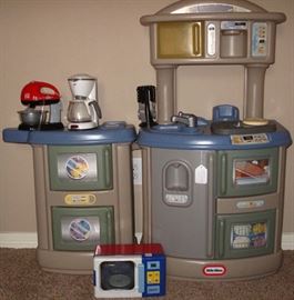Little Tikes Cook n' Clean Kitchen (45.5"W x 14"D x 43"H) shown with Various Kitchen Appliances 