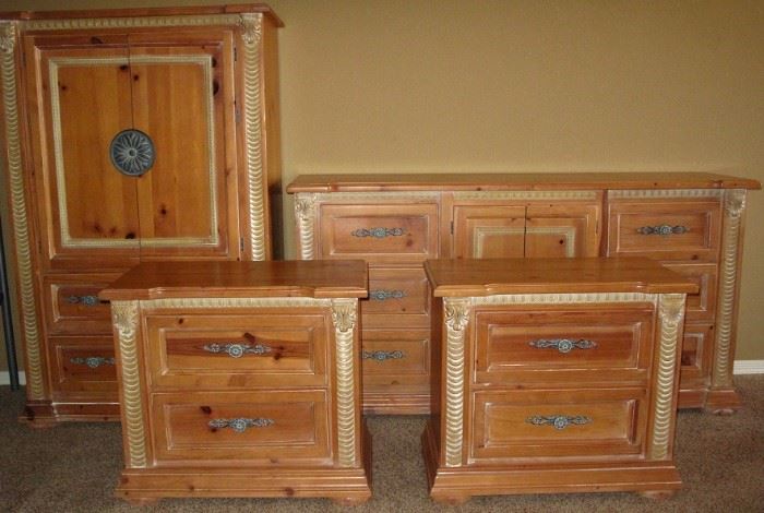 Solid Pine Bedroom Suite: 2 Drawer Armoire, 2-Door Cabinet/6-Drawer Dresser/Sideboard 