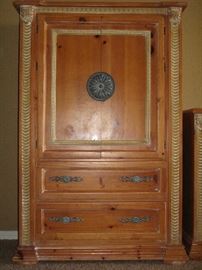 Solid Pine  Armoire: Double Doors Cabinet over 2 Drawer (42"W x 18.5"D X 64"H) 