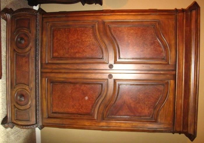 T.S. Berry Hillsboro Wellesley Armoire II Made in USA With Burnish Walnut Burl Panel Double Door over Single solid wood dovetail Drawer 