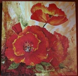Gilcee Print Red Poppies on Canvas with Hand Painted Oil Accent (22" x 22")