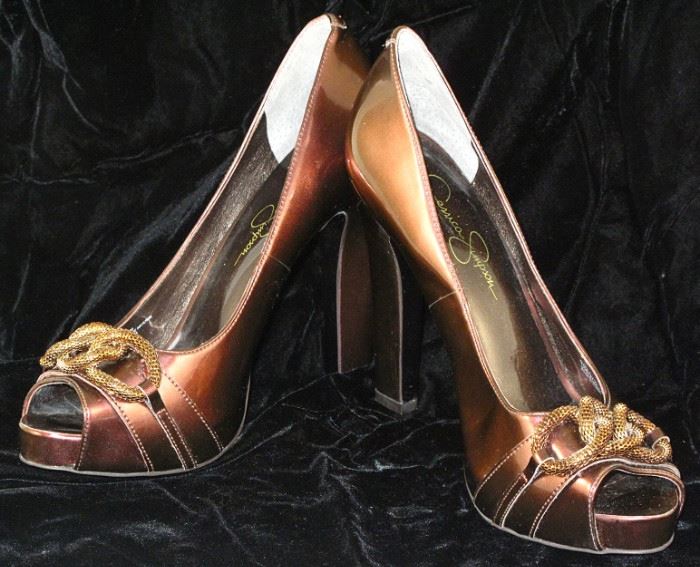 Jessica Simpson Copper Patent Open Toe 5" Heels (New)